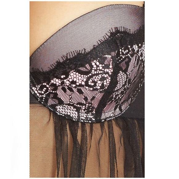 Black Bow Allocen Underwire Babydoll Chemise Black Size M 8432 - Picture 3 of 3